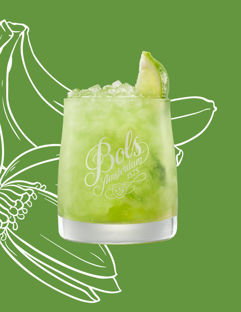 Green Caipiroshka Cocktail Recipe with Bols Green Banana and Vodka Products