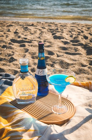 Margarita Azul Cocktail Recipe with Bols Products Blue Curacao Tequila Partida at Beach